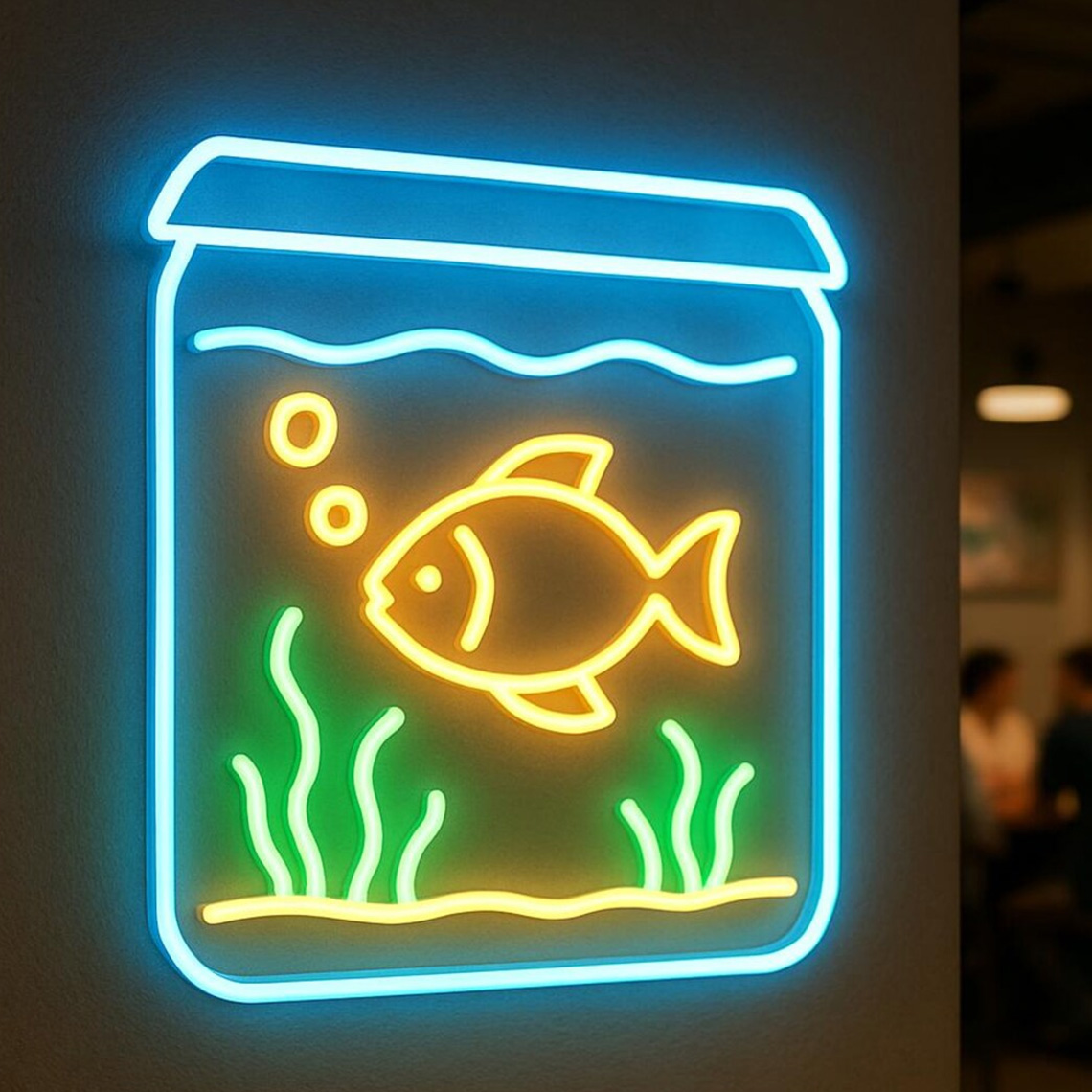 Aquarium Fish Restaurant - Aquarium Leuchtreklame Fisch im Aquarium Neonfisch