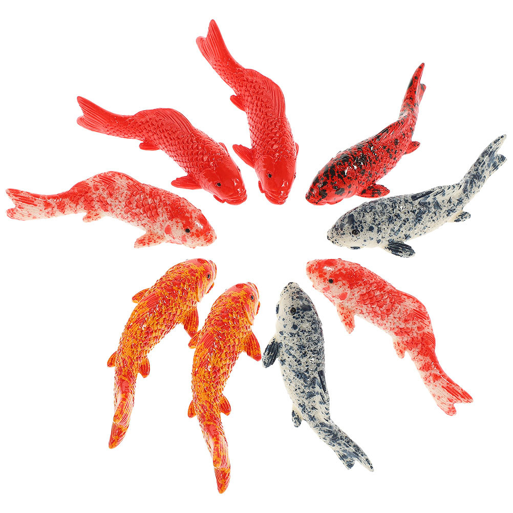 Aquarium Fish Koi - 10 Stück Mini-Koi-Fisch-Dekoration, Lebendige Rote Goldfisch-Statuen,