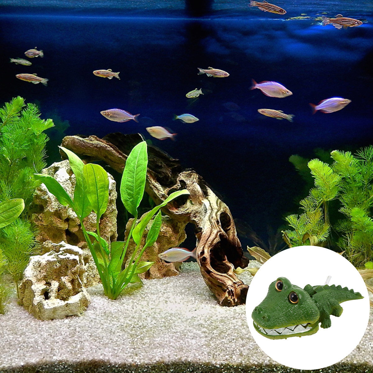 Aquarium Fish Alligator - Lebendiger Alligator Aquarium-Ornament aus Kunstharz, Deko-Luftblasen-Generator,