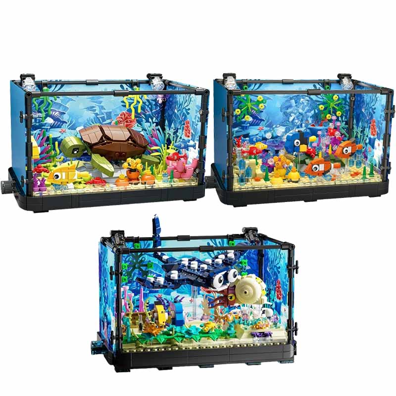 Aquarium Fish Light - Aquarium-Baustein-Set mit Licht, Aquarium, Meeresschildkröte, Baustein-Spielzeug