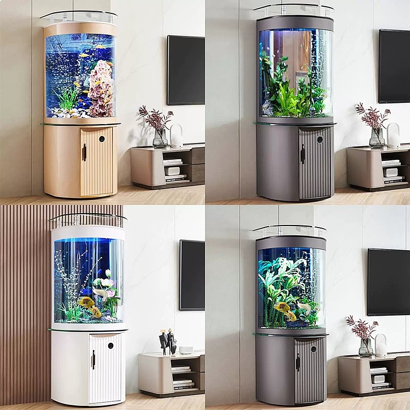 Aquarium Fish Low Maintenance - Halbkreisförmiges Glas-Aquarium mit Bodenfilter, Umweltfreundliches, Wartungsarmes